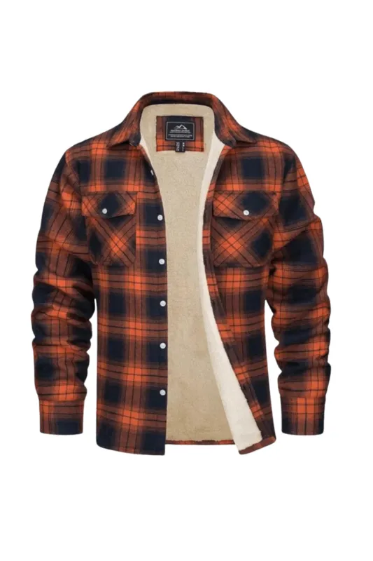 Men’s Fleece-Lined Plaid Jacket with Chest Pocket made by Northstyle Fashion