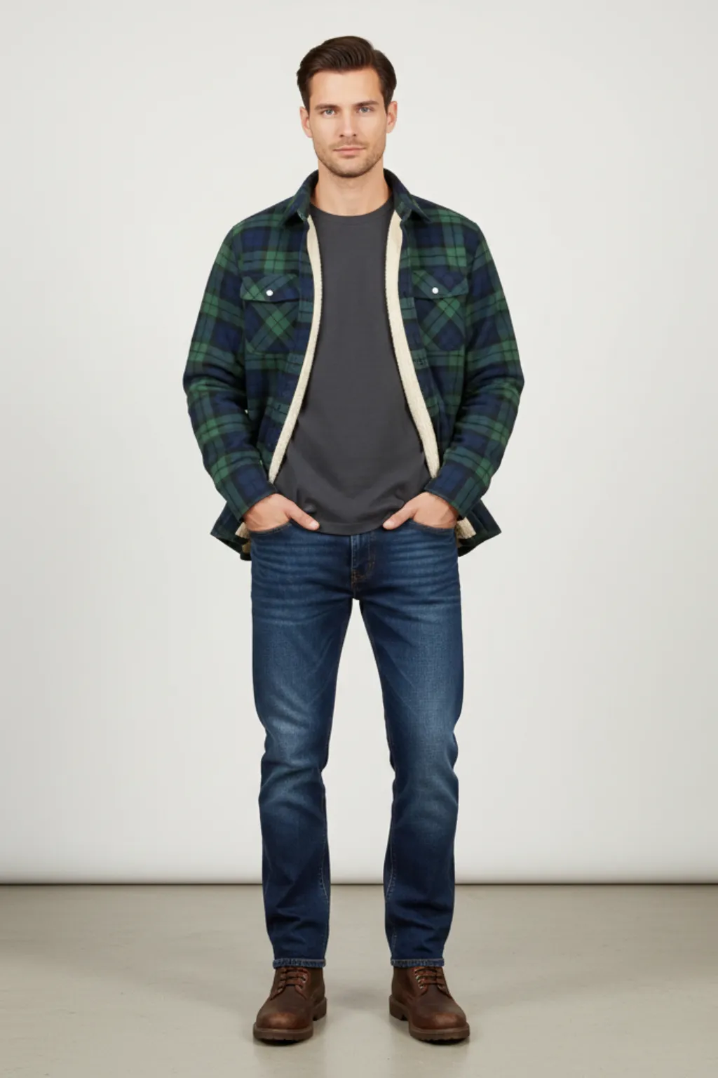 Men’s Fleece-Lined Plaid Jacket with Chest Pocket sold by Northstyle Fashion product image thumbnail 4