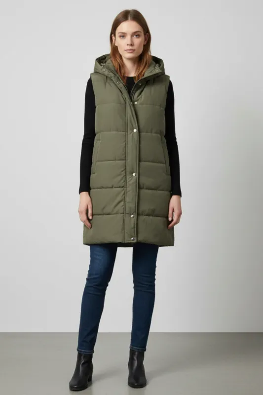 Women’s Hooded Long Puffer Vest sold by Northstyle Fashion