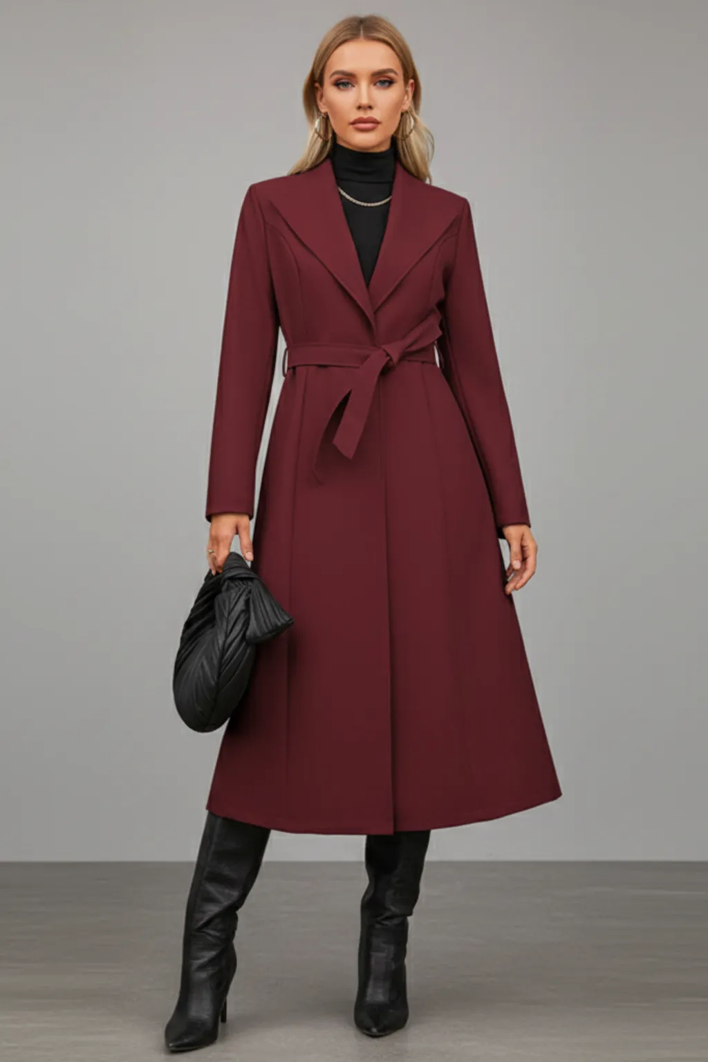 Women’s Belted Long Coat sold by Northstyle Fashion