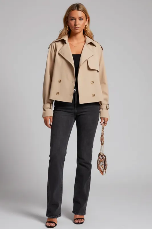 Women’s Cropped Double-Breasted Coat sold by Northstyle Fashion