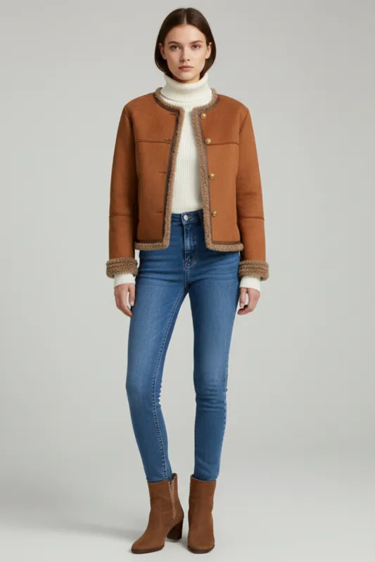 Women’s Winter Shearling Look Jacket Warm Shearling Lined Button Coat sold by Northstyle Fashion