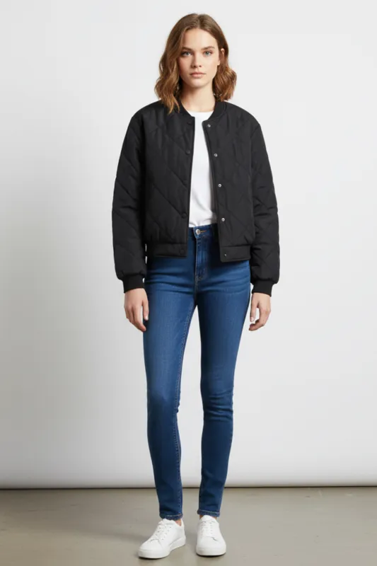 Women’s Quilted Bomber Jacket Lightweight Padded Short Winter Coat sold by Northstyle Fashion