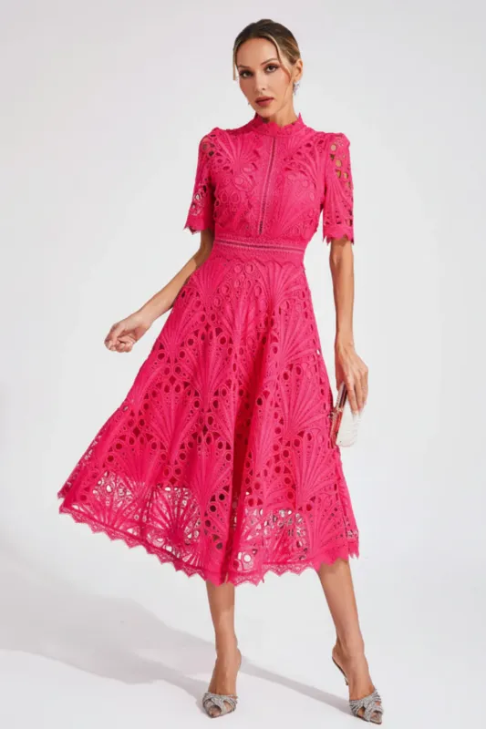 Women’s Elegant Lace Bodycon Midi Dress High Neck Short Sleeve Party Outfit sold by Northstyle Fashion