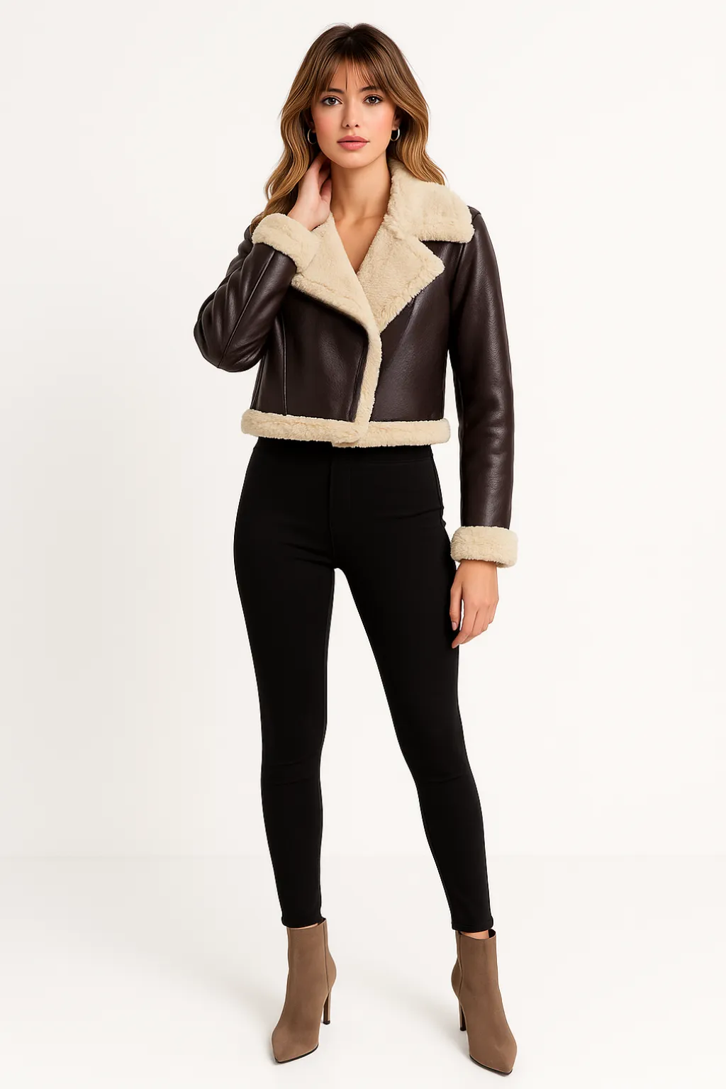 Women’s Cropped Shearling Jacket Warm Winter Leather Look Coat sold by Northstyle Fashion product image thumbnail 2