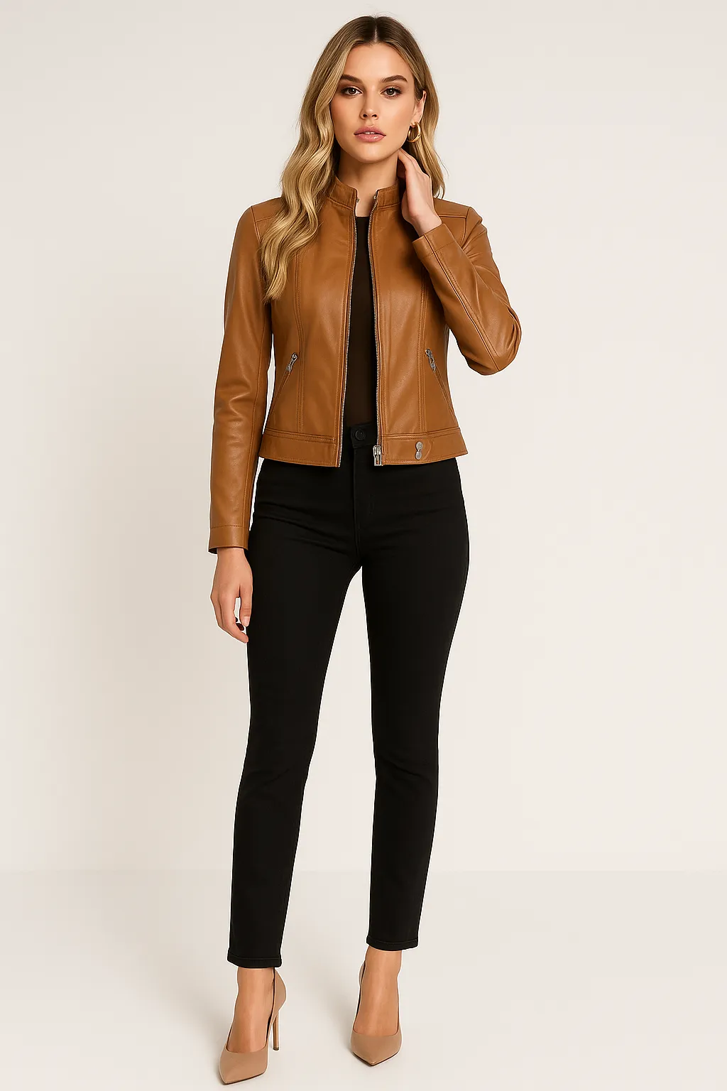 Women’s Leather Moto Jacket Classic Short Fit sold by Northstyle Fashion product image thumbnail 2