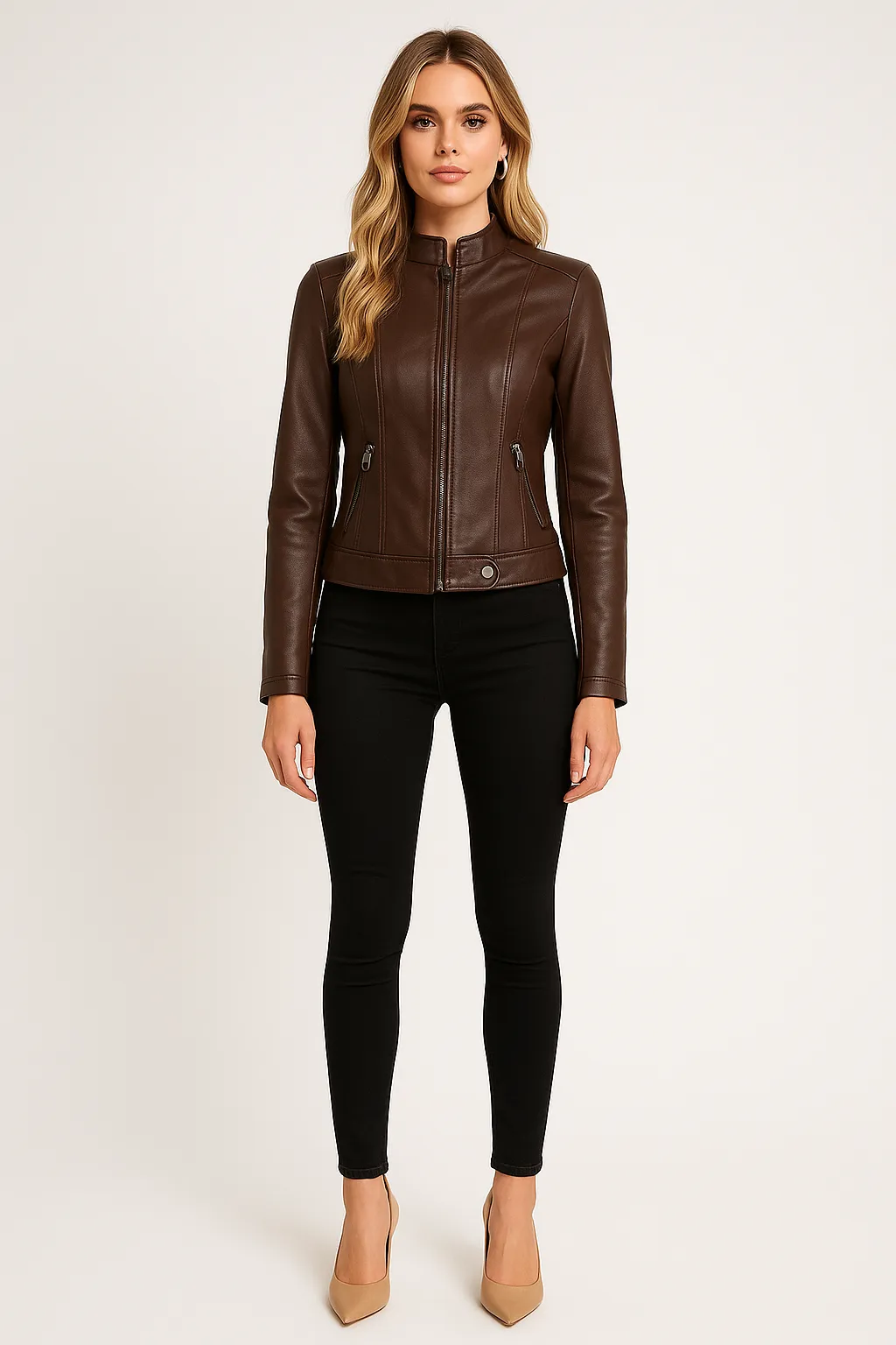 Women’s Leather Moto Jacket Classic Short Fit sold by Northstyle Fashion product image thumbnail 3