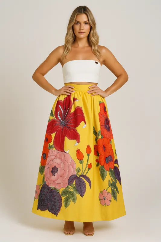 Women’s Floral Print Maxi Skirt Elegant Statement Long Skirt sold by Northstyle Fashion