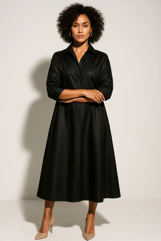 Women’s Classic Button-Down Midi Dress Flattering A-Line Silhouette sold by Northstyle Fashion