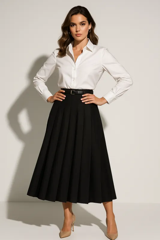 Women’s Casual Pleated A-Line Midi Skirt sold by Northstyle Fashion