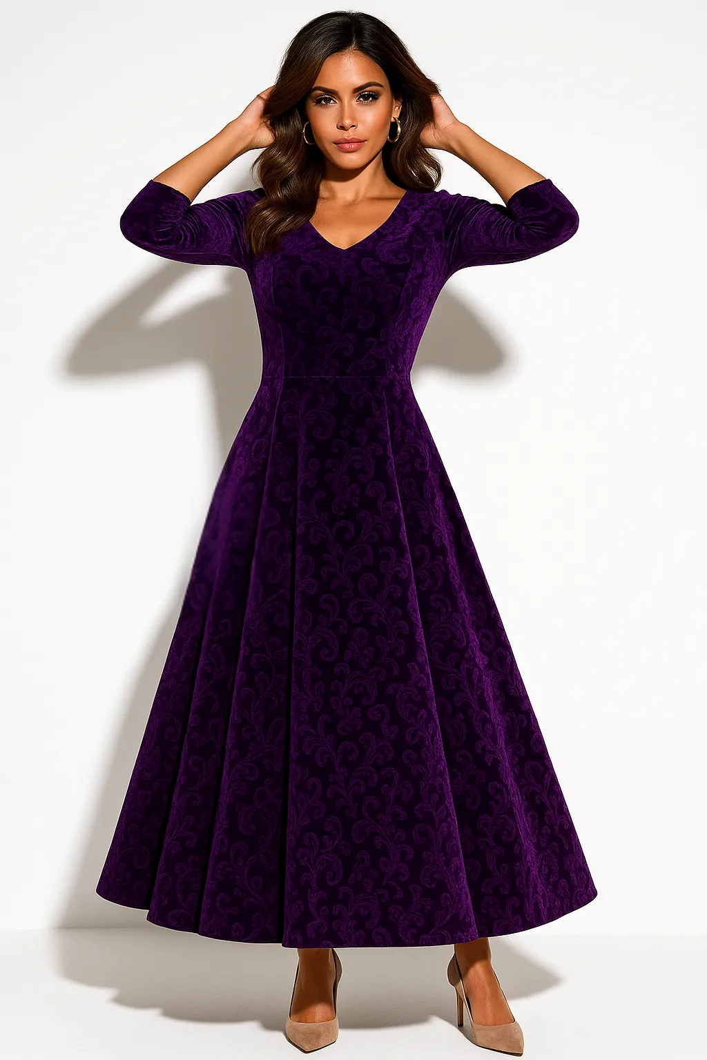 Women’s Velvet Floral Embossed A-Line Midi Dress sold by Northstyle Fashion product image thumbnail 4