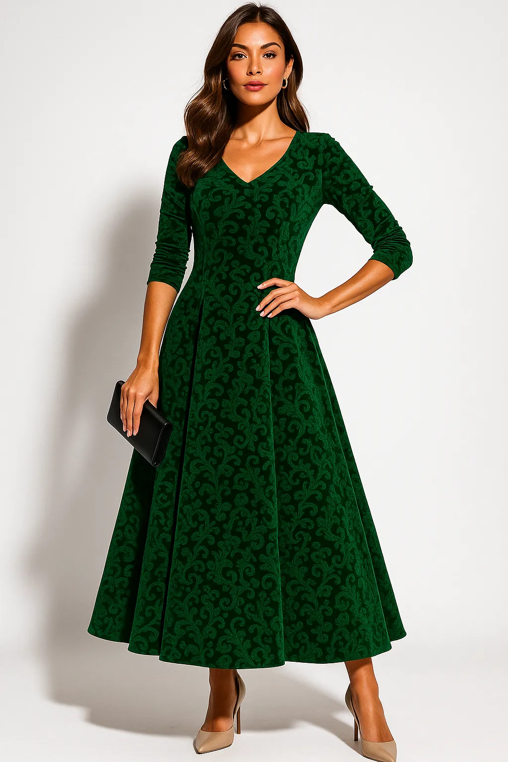 Women’s Velvet Floral Embossed A-Line Midi Dress sold by Northstyle Fashion product image thumbnail 3