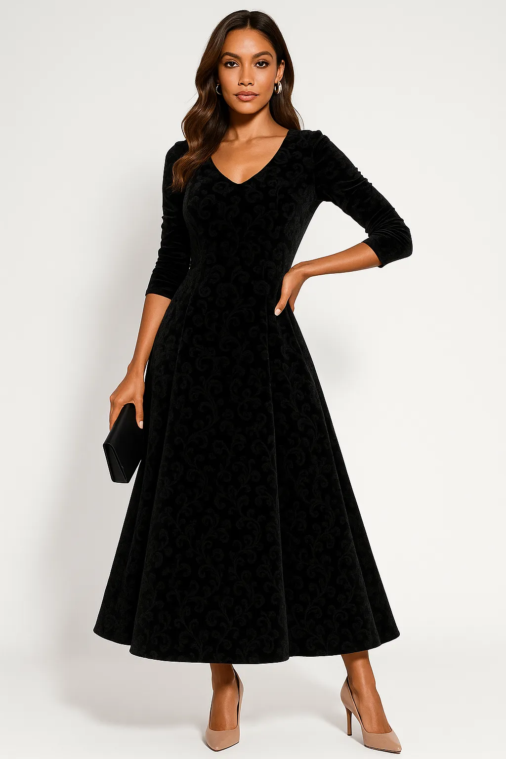 Women’s Velvet Floral Embossed A-Line Midi Dress sold by Northstyle Fashion product image thumbnail 2