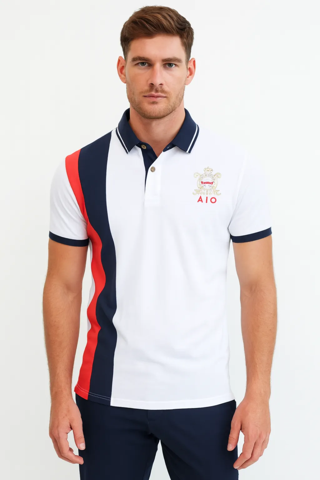Men’s Old Money Embroidered Crest Polo Color Block Short Sleeve sold by Northstyle Fashion product image thumbnail 3