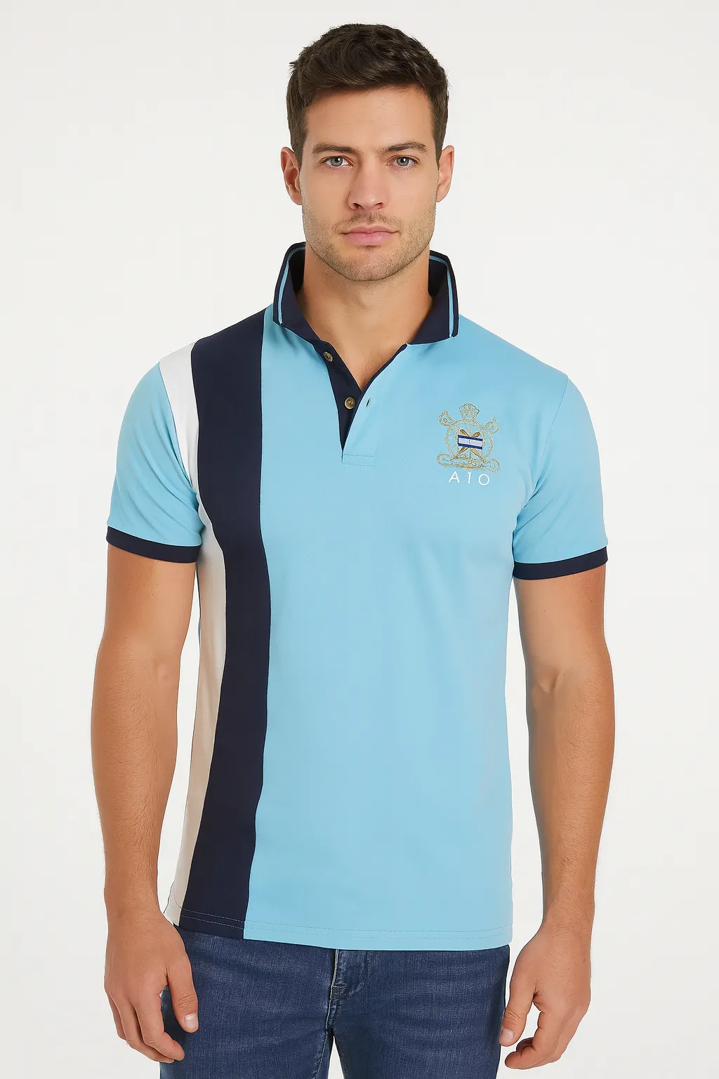 Men’s Old Money Embroidered Crest Polo Color Block Short Sleeve sold by Northstyle Fashion product image thumbnail 4