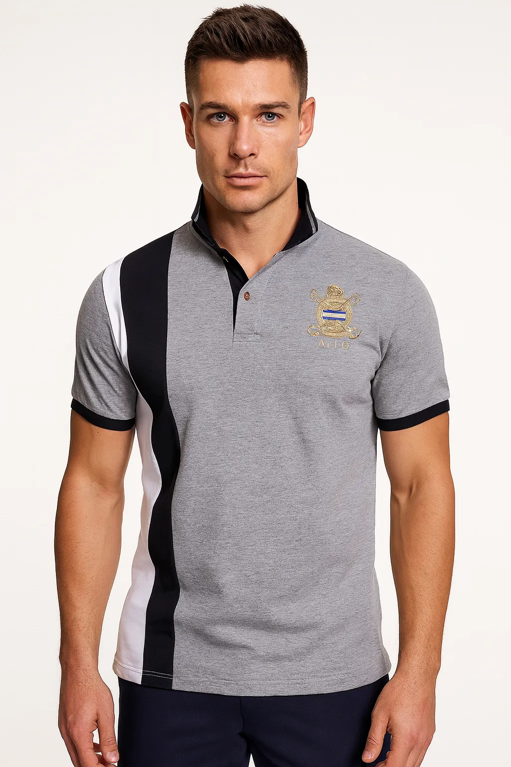 Men’s Old Money Embroidered Crest Polo Color Block Short Sleeve sold by Northstyle Fashion product image thumbnail 2