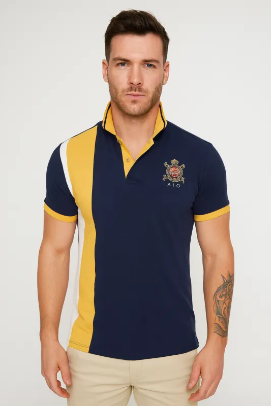 Men’s Old Money Embroidered Crest Polo Color Block Short Sleeve made by Northstyle Fashion