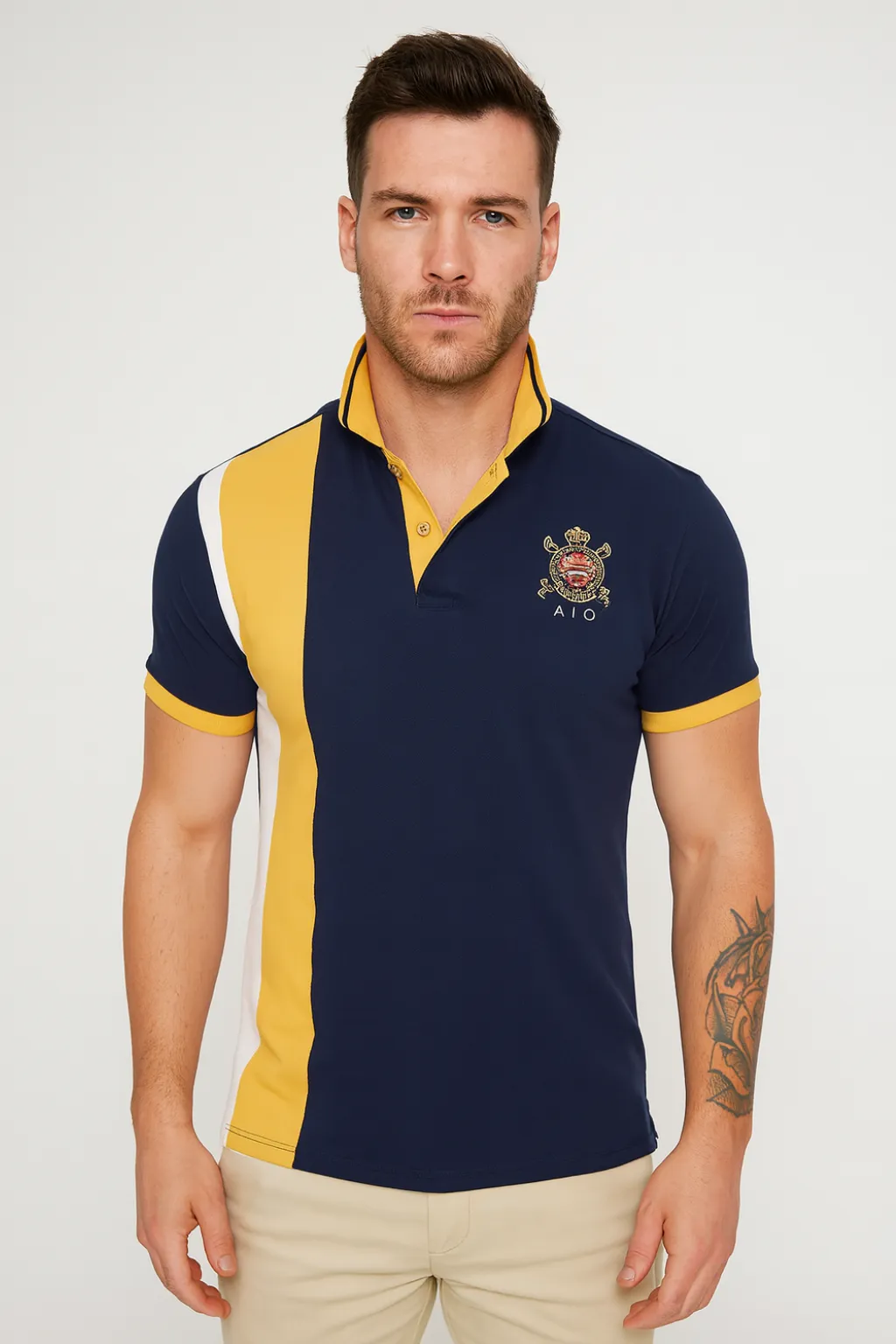 Men’s Old Money Embroidered Crest Polo Color Block Short Sleeve sold by Northstyle Fashion