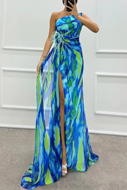 Sophia - Off-Shoulder Slit Printed Maxi Dress made by Northstyle Fashion