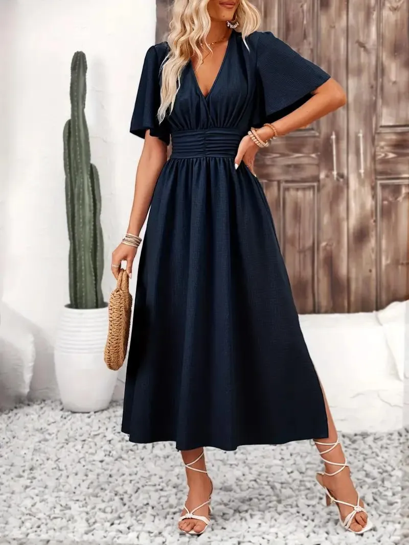 Becky - Women's Long Dress Short Sleeve V-Neck Maxi Sundress sold by Northstyle Fashion