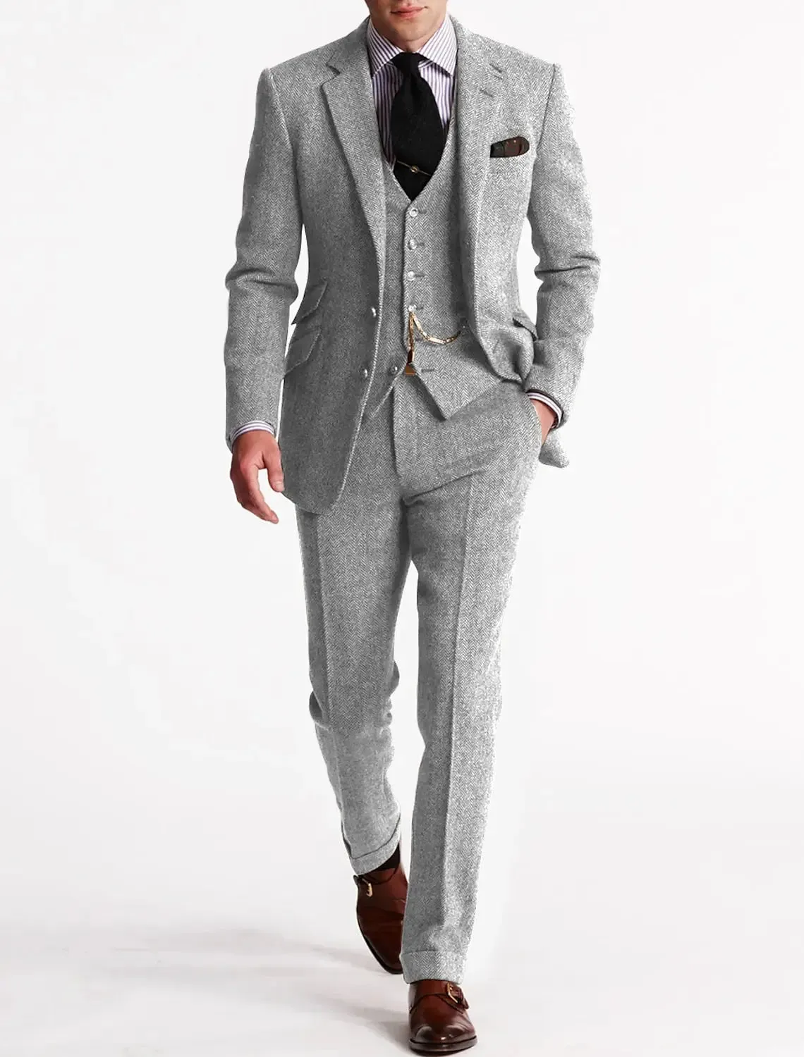 Men’s 3-Piece Tuxedo – Classic Tweed Tailored Suit sold by Northstyle Fashion product image thumbnail 4