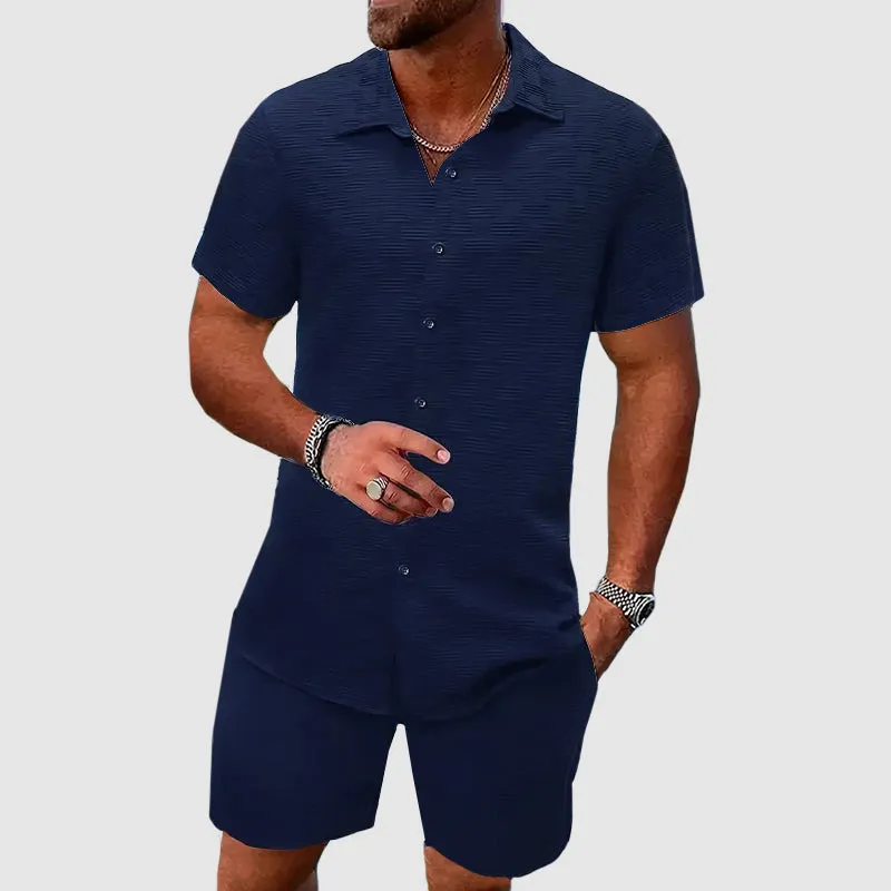 Button-Down Shirt and Shorts Set for Men - Short Sleeve Collared sold by Northstyle Fashion product image thumbnail 3