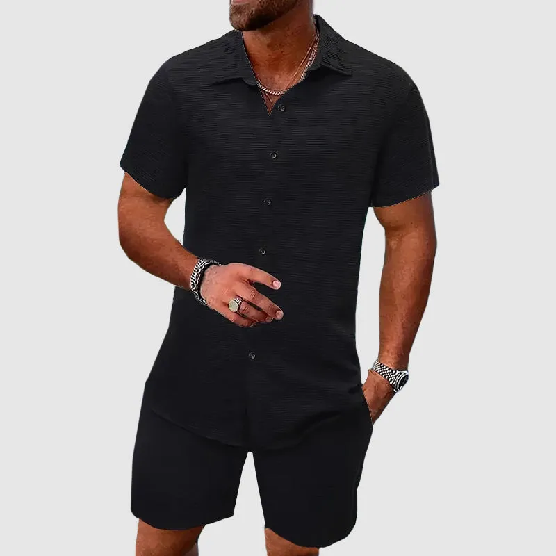 Button-Down Shirt and Shorts Set for Men - Short Sleeve Collared sold by Northstyle Fashion product image thumbnail 4