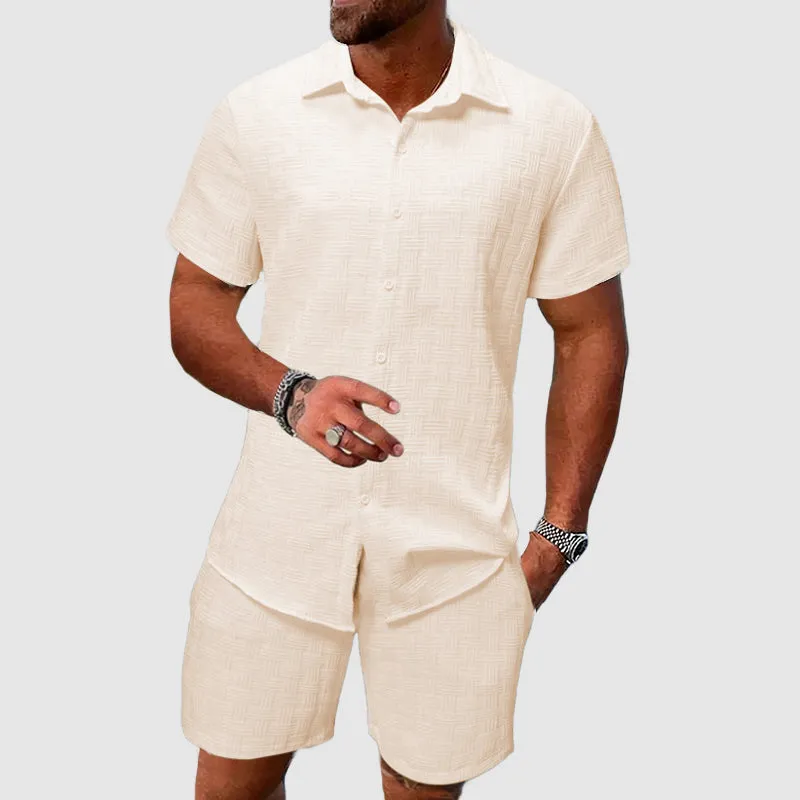 Button-Down Shirt and Shorts Set for Men - Short Sleeve Collared made by Northstyle Fashion