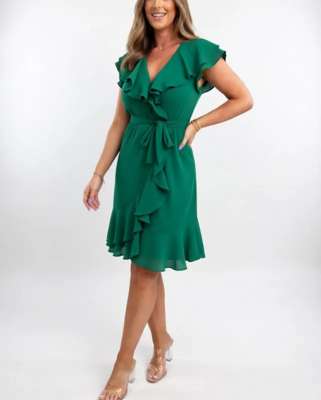 Elena | Elegant Ruffle Wrap Midi Dress made by Northstyle Fashion