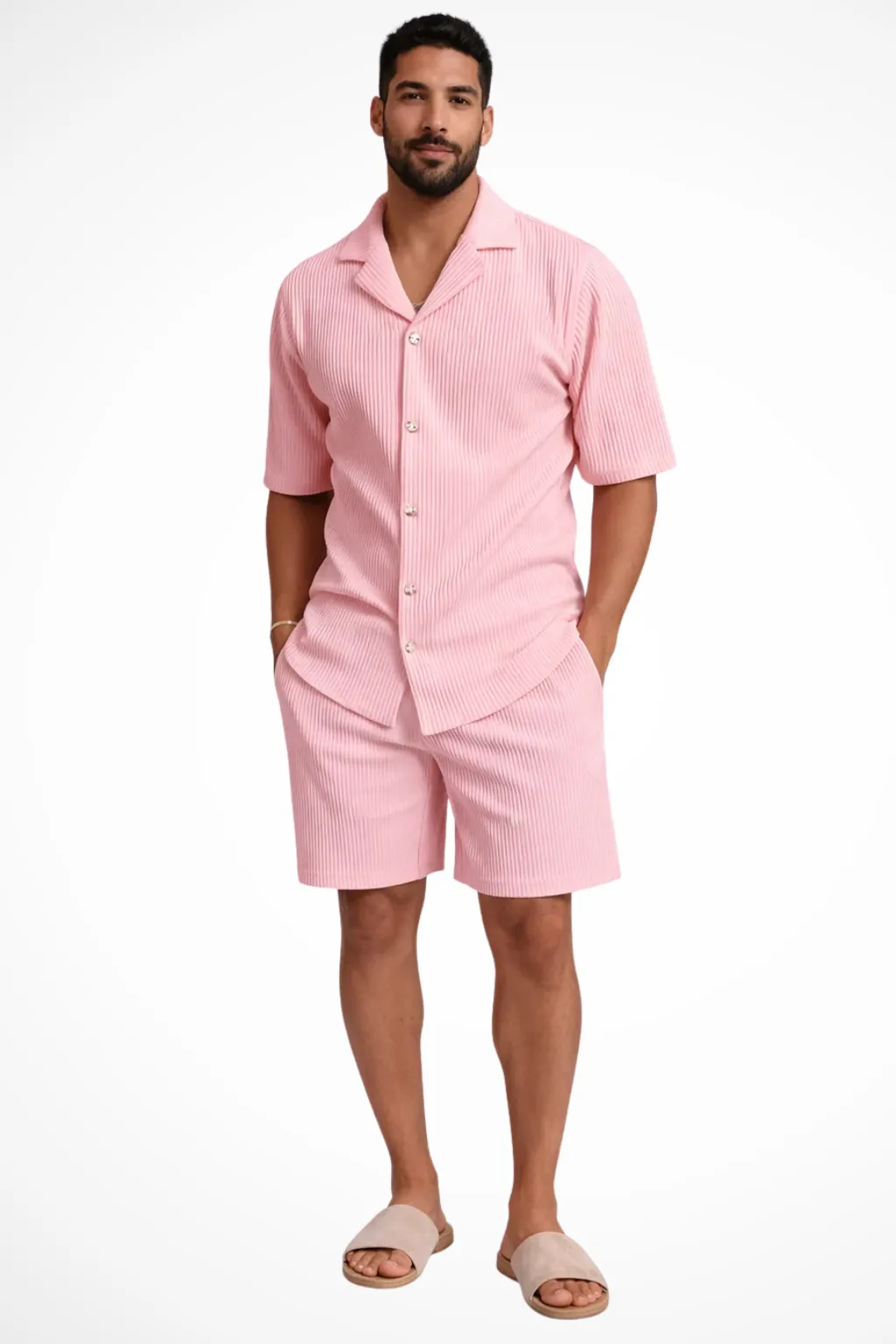 Textured Men’s Short Sleeve Shirt and Shorts Summer Outfit Set sold by Northstyle Fashion product image thumbnail 3