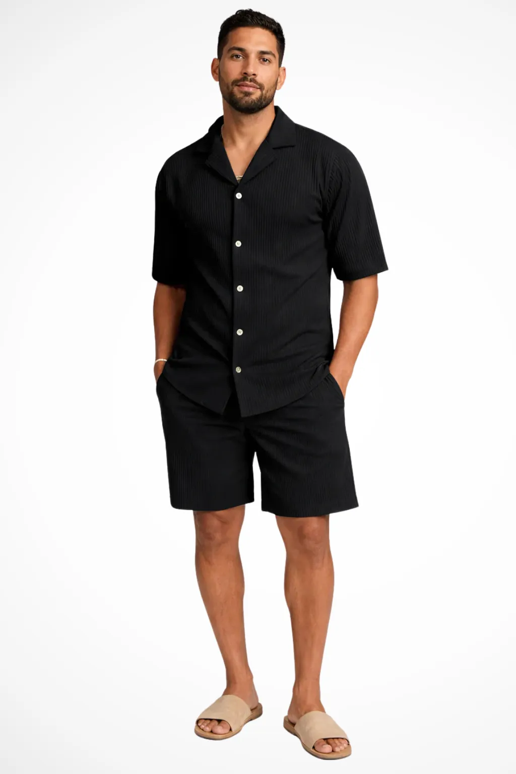 Textured Men’s Short Sleeve Shirt and Shorts Summer Outfit Set sold by Northstyle Fashion