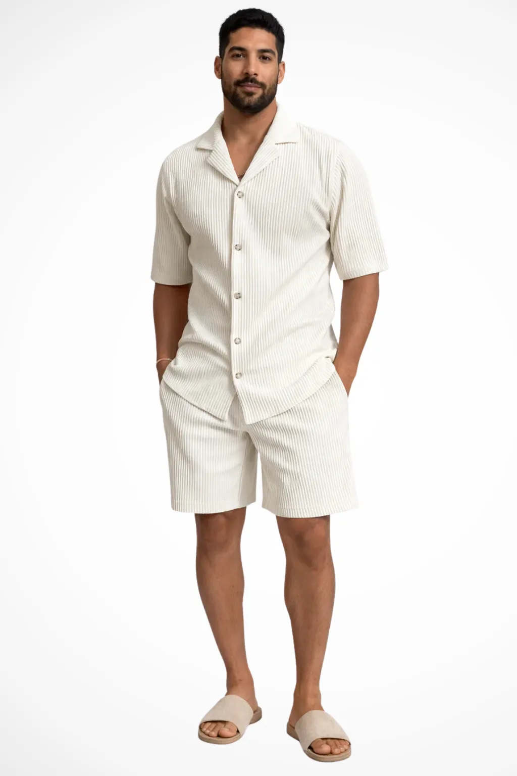 Textured Men’s Short Sleeve Shirt and Shorts Summer Outfit Set sold by Northstyle Fashion product image thumbnail 5