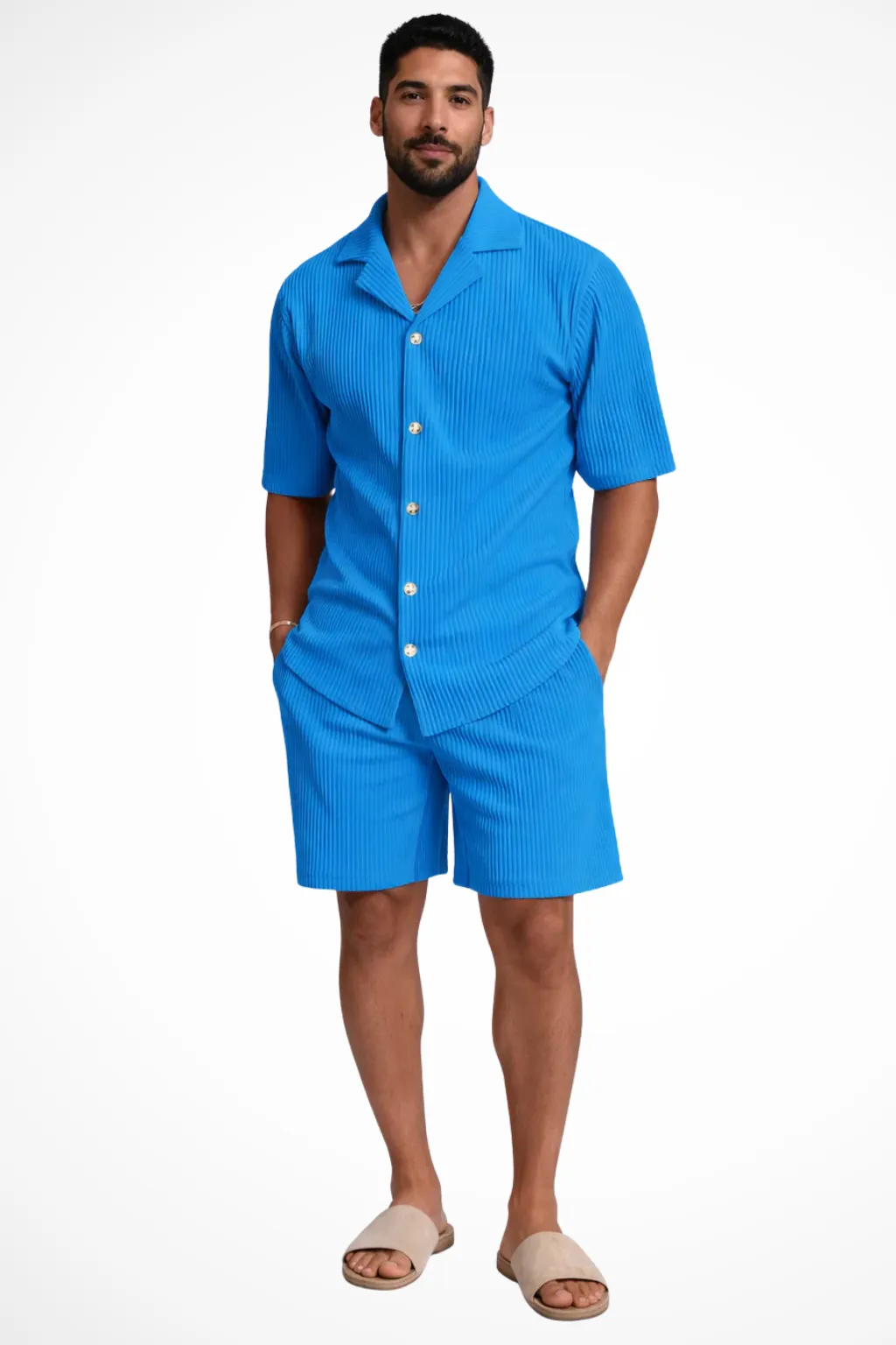 Textured Men’s Short Sleeve Shirt and Shorts Summer Outfit Set sold by Northstyle Fashion product image thumbnail 2