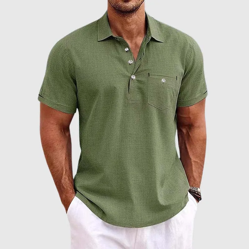 Men's Linen Polo Shirt - Classic Spread Collar and Chest Pocket sold by Northstyle Fashion product image thumbnail 5