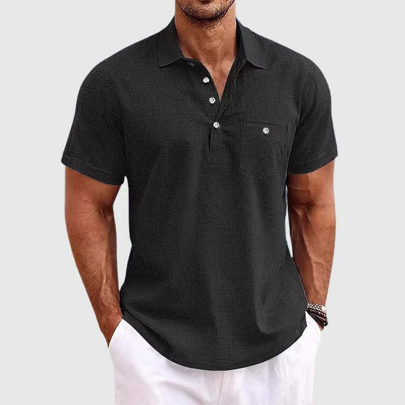 Men's Linen Polo Shirt - Classic Spread Collar and Chest Pocket sold by Northstyle Fashion product image thumbnail 2