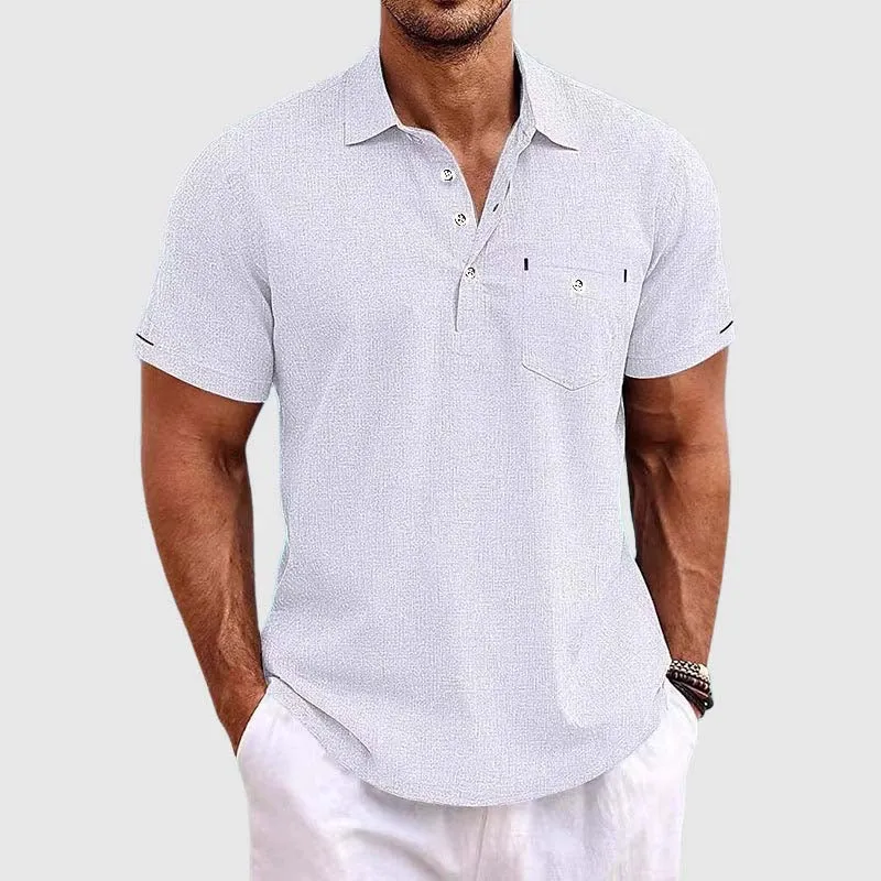 Men's Linen Polo Shirt - Classic Spread Collar and Chest Pocket sold by Northstyle Fashion product image thumbnail 3