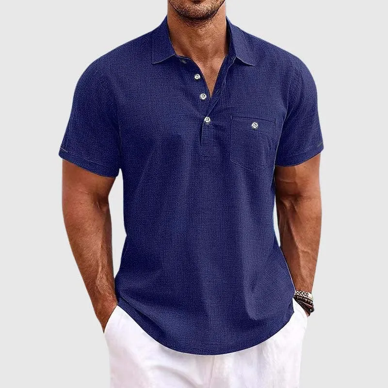 Men's Linen Polo Shirt - Classic Spread Collar and Chest Pocket sold by Northstyle Fashion product image thumbnail 4