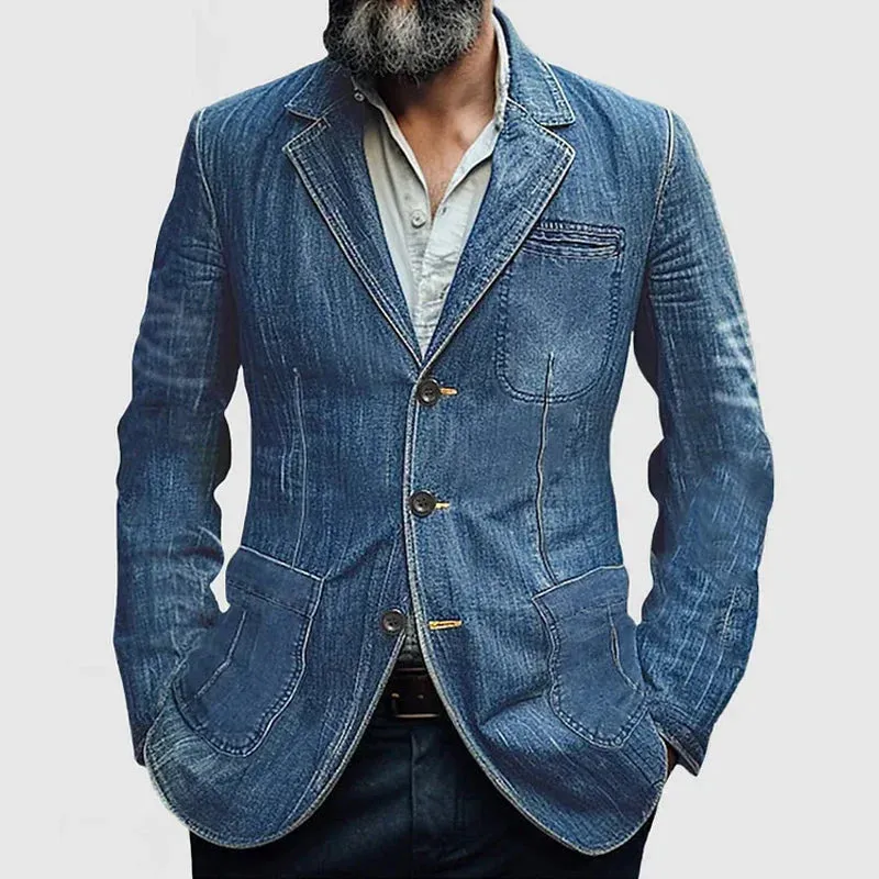Men's Blazer – Tailored Fit – Denim Look – Single Breasted – Notched Lapels – Casual Style sold by Northstyle Fashion