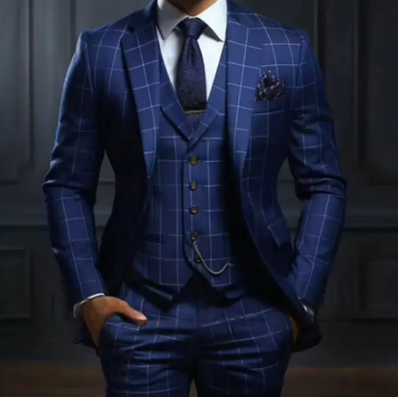 Men’s Windowpane Three-Piece Suit Set made by Northstyle Fashion
