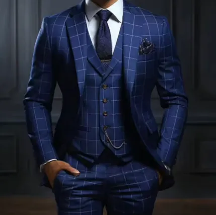 Men’s Windowpane Three-Piece Suit Set sold by Northstyle Fashion