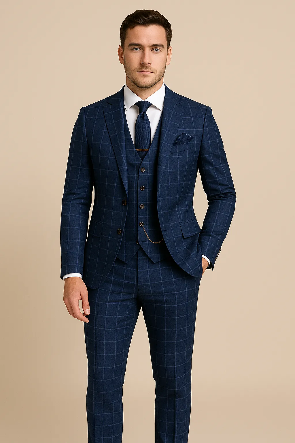 Men’s Windowpane Three-Piece Suit Set sold by Northstyle Fashion product image thumbnail 2