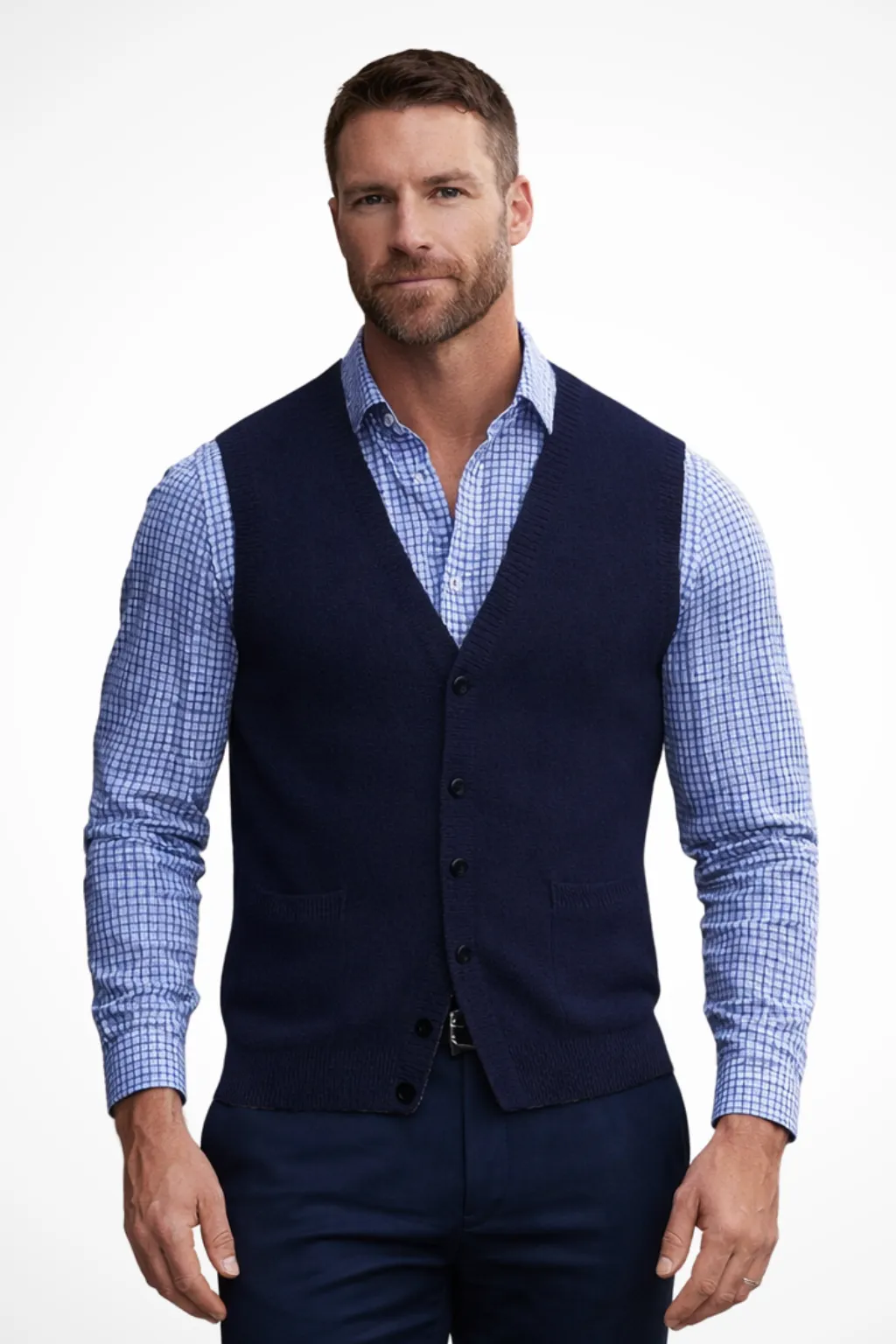 Logan - Men V Neck Button Front Sleeveless Knit Waistcoat Vest with Pockets sold by Northstyle Fashion product image thumbnail 4