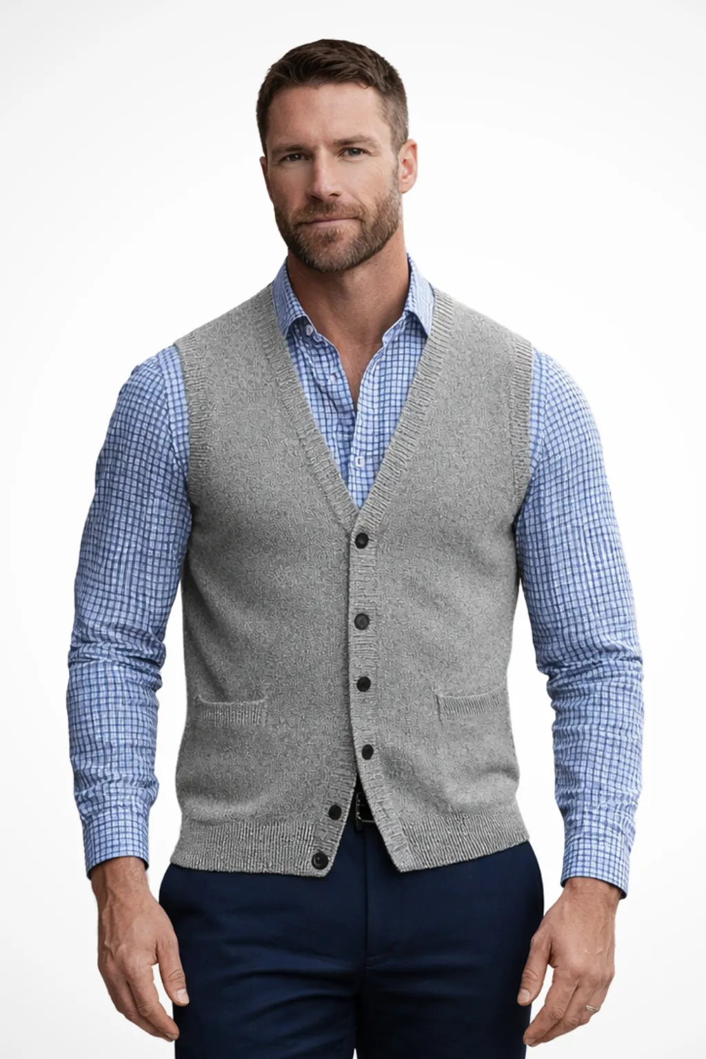 Logan - Men V Neck Button Front Sleeveless Knit Waistcoat Vest with Pockets sold by Northstyle Fashion product image thumbnail 5