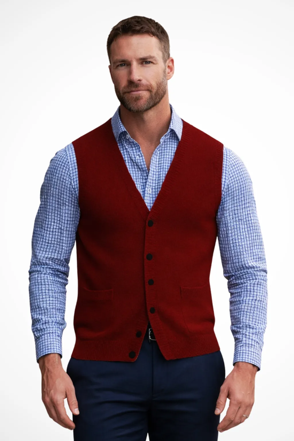 Logan - Men V Neck Button Front Sleeveless Knit Waistcoat Vest with Pockets sold by Northstyle Fashion product image thumbnail 3