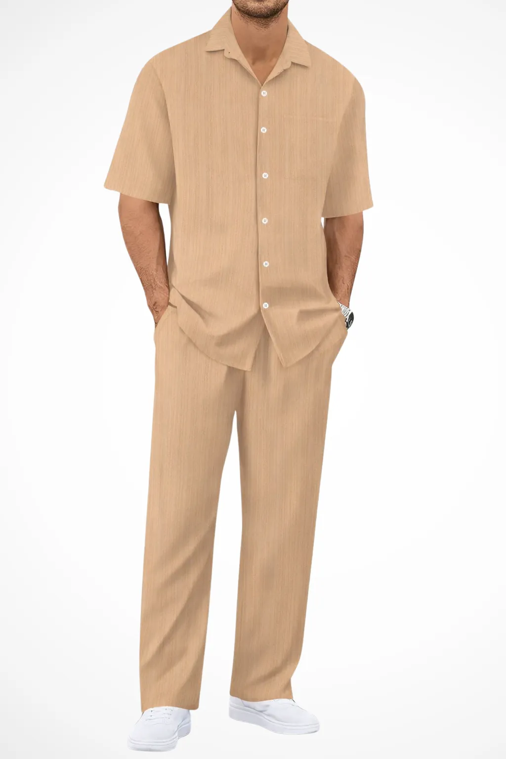 George | Men Textured Short Sleeve Shirt and Straight Leg Trousers Summer Set sold by Northstyle Fashion product image thumbnail 5