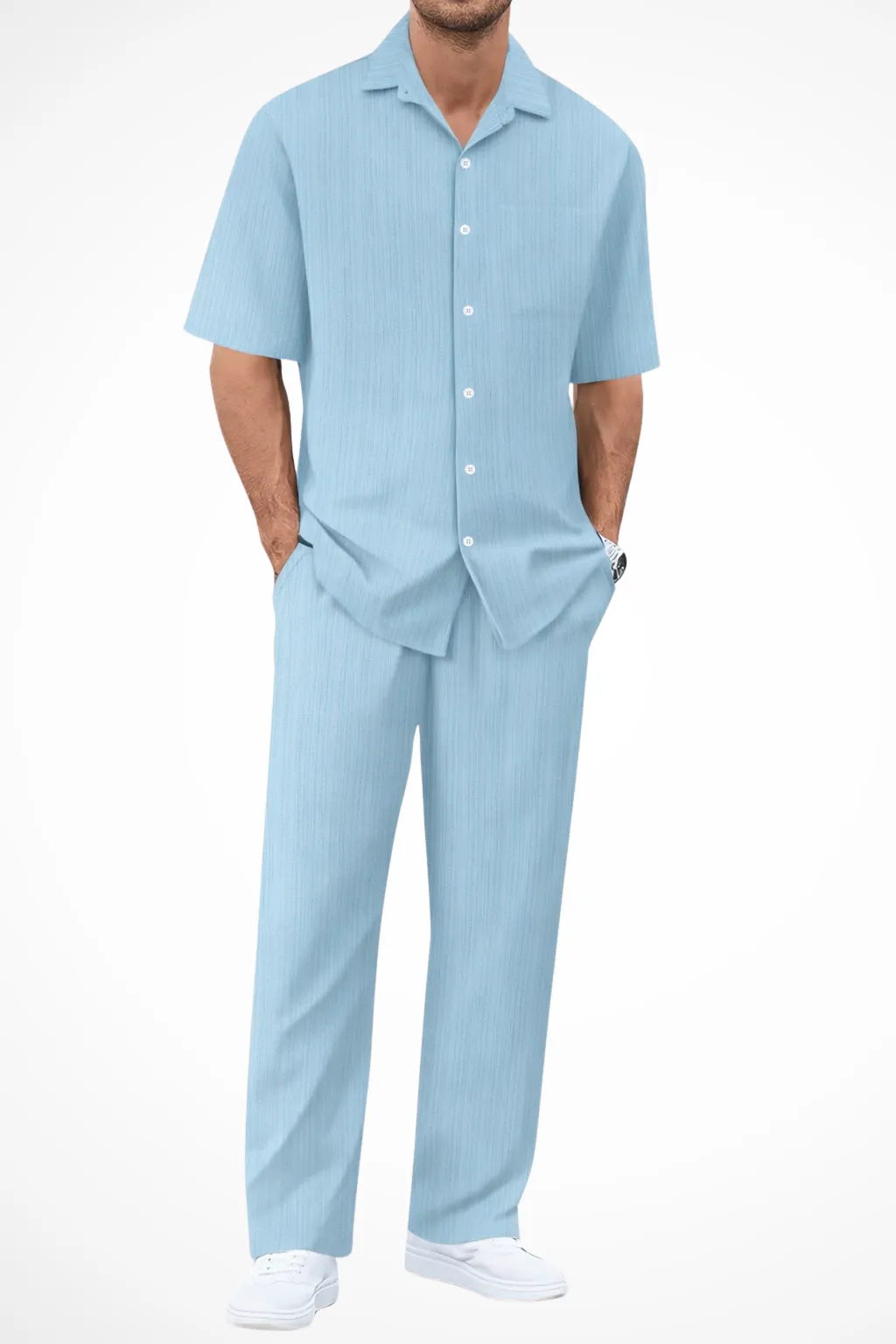 George | Men Textured Short Sleeve Shirt and Straight Leg Trousers Summer Set sold by Northstyle Fashion product image thumbnail 2