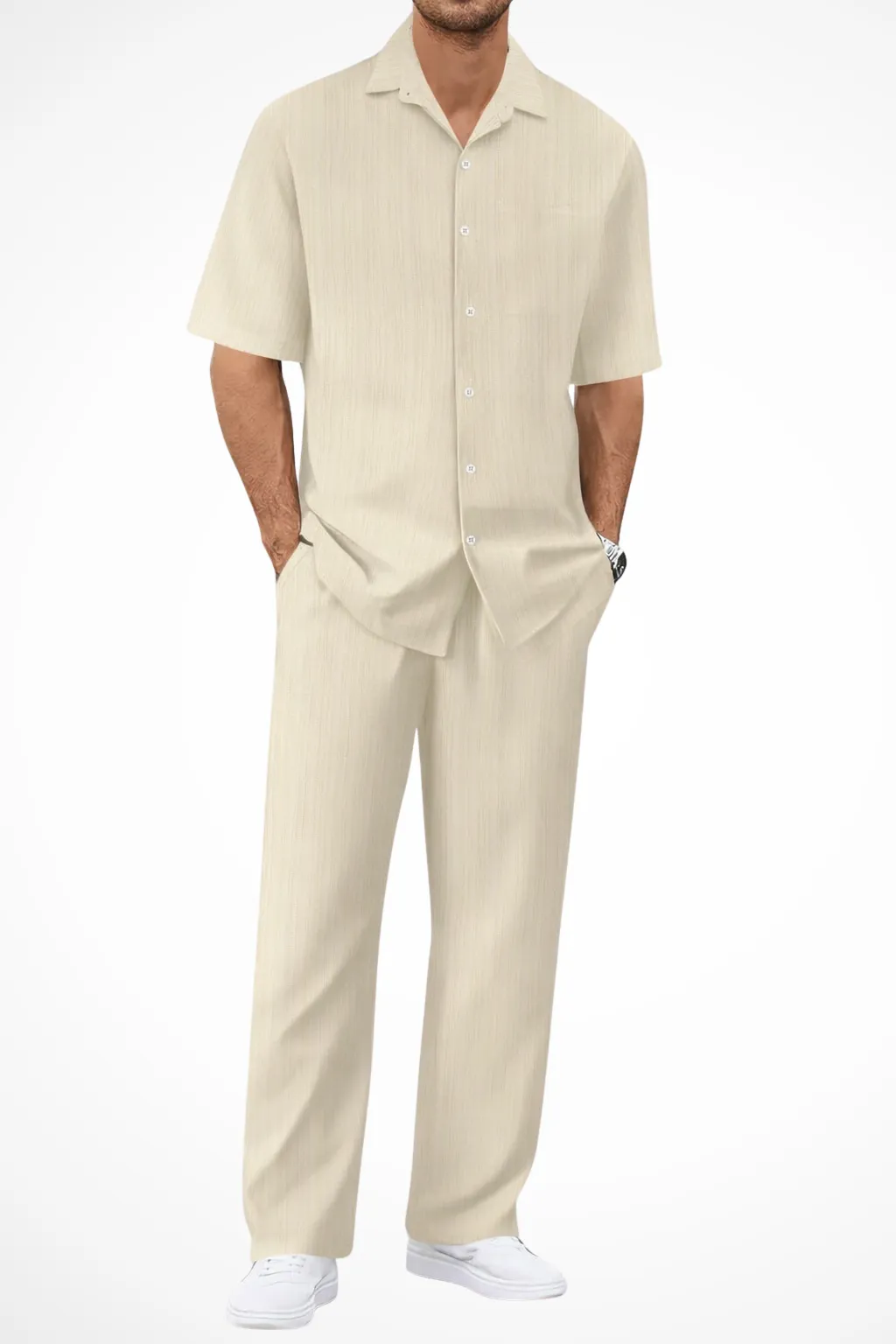 George | Men Textured Short Sleeve Shirt and Straight Leg Trousers Summer Set sold by Northstyle Fashion product image thumbnail 3