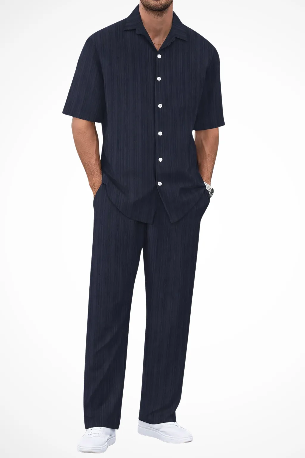 George | Men Textured Short Sleeve Shirt and Straight Leg Trousers Summer Set sold by Northstyle Fashion product image thumbnail 4