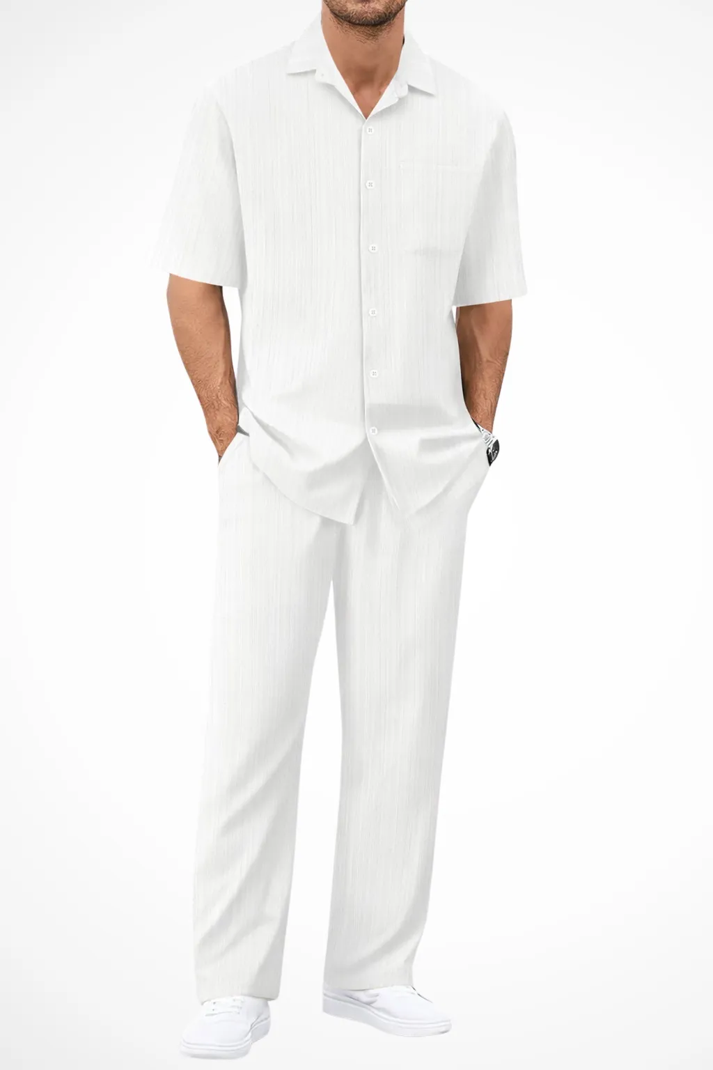 George | Men Textured Short Sleeve Shirt and Straight Leg Trousers Summer Set sold by Northstyle Fashion