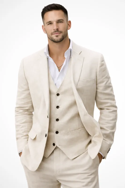 Justin | Men Three Piece Linen Summer Wedding Guest Suit made by Northstyle Fashion